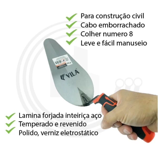 COLHER PEDREIRO OVAL 08 PROFISSIONAL CABO EMBORRACHADO VILA