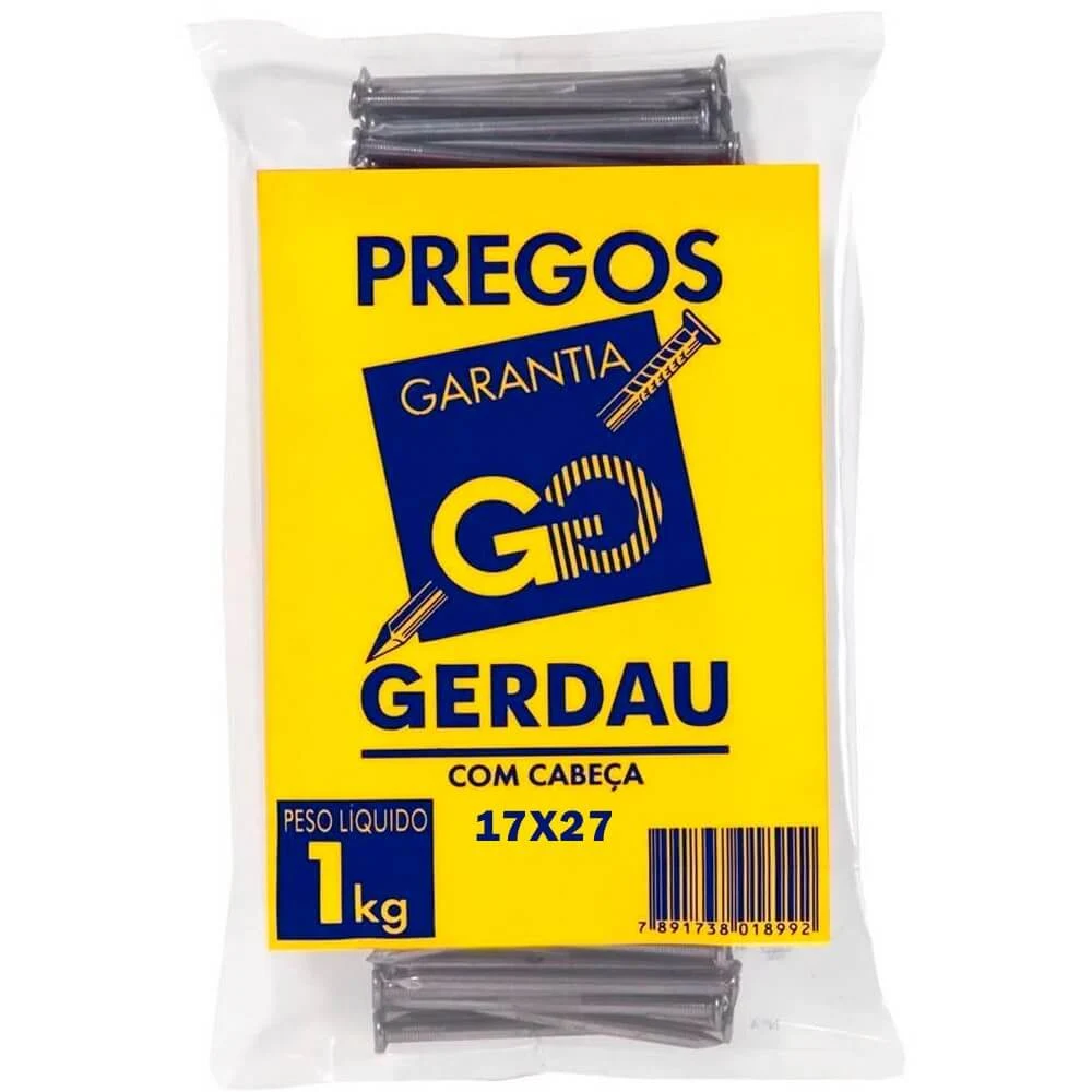 PREGO POLIDO 17X27 1KG COM CABEÇA GERDAU 117000173